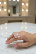 Pink Floral Pearl Statement Ring