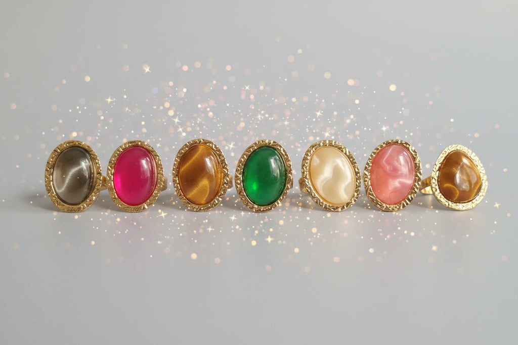 Gemstone Glow Rings — QTEEFY Colour Collection (Adjustable ring)