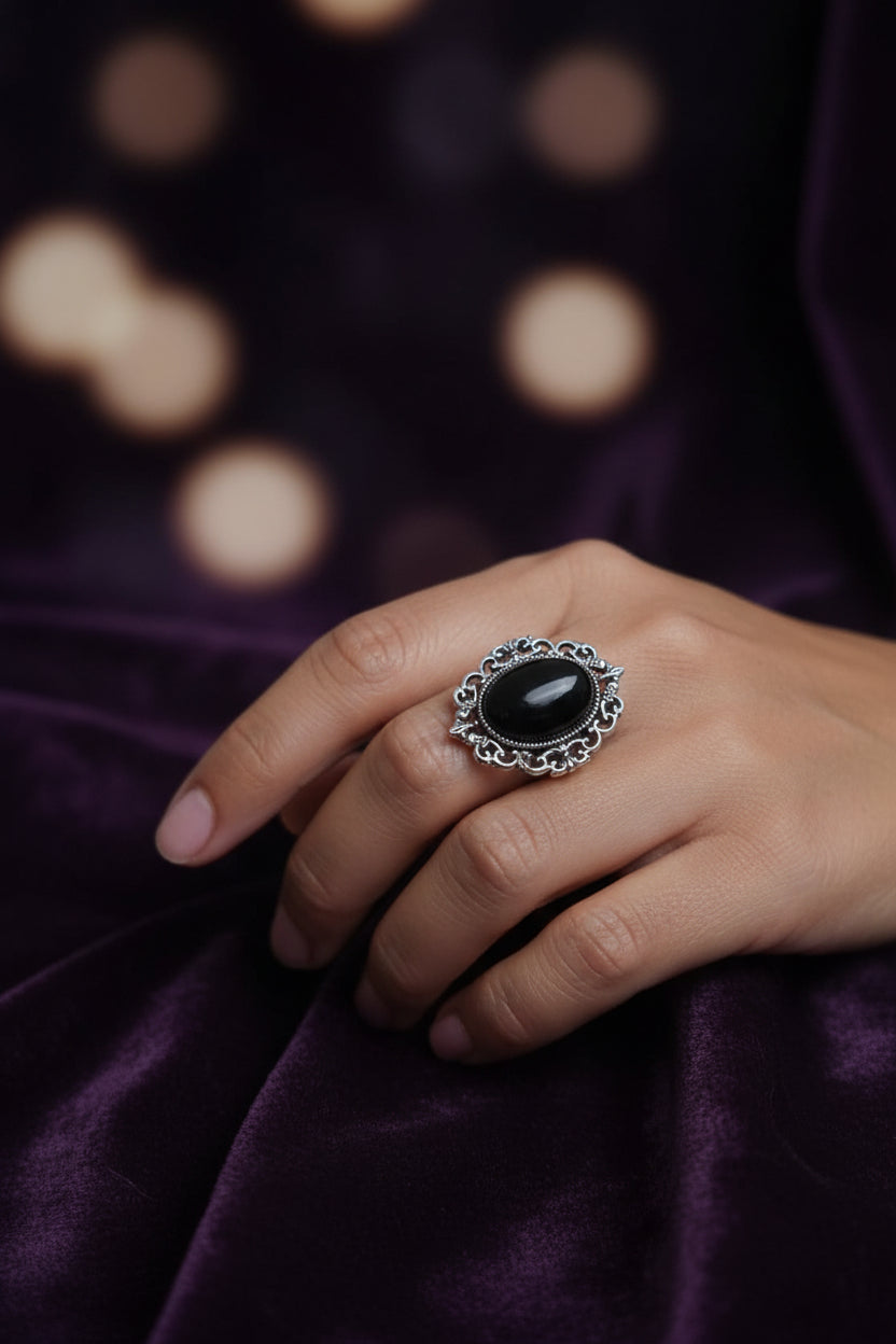 Black Stone Vintage Statement Ring