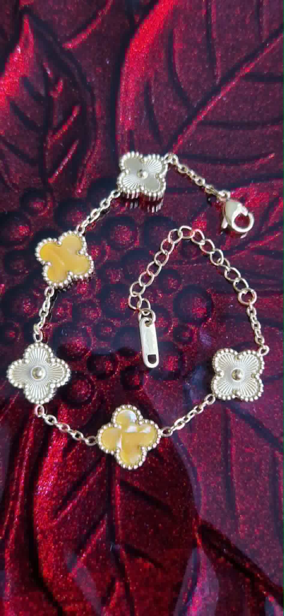 Yellow and silver clover bracelet