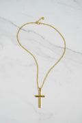 23-Inch Stainless Steel Gold-Plated Cross Necklace — 2-Inch Pendant