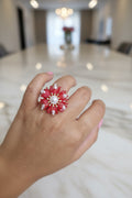 Red Floral Statement Adjustable Ring