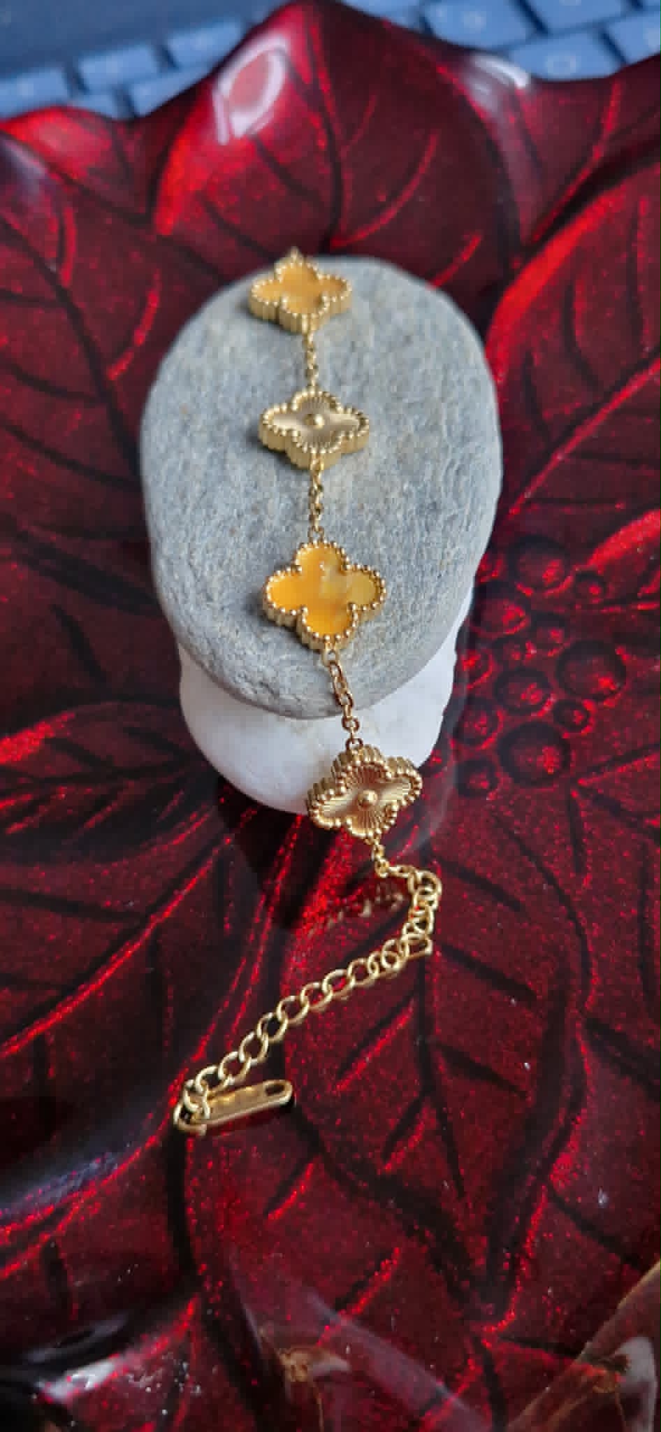Yellow and silver clover bracelet