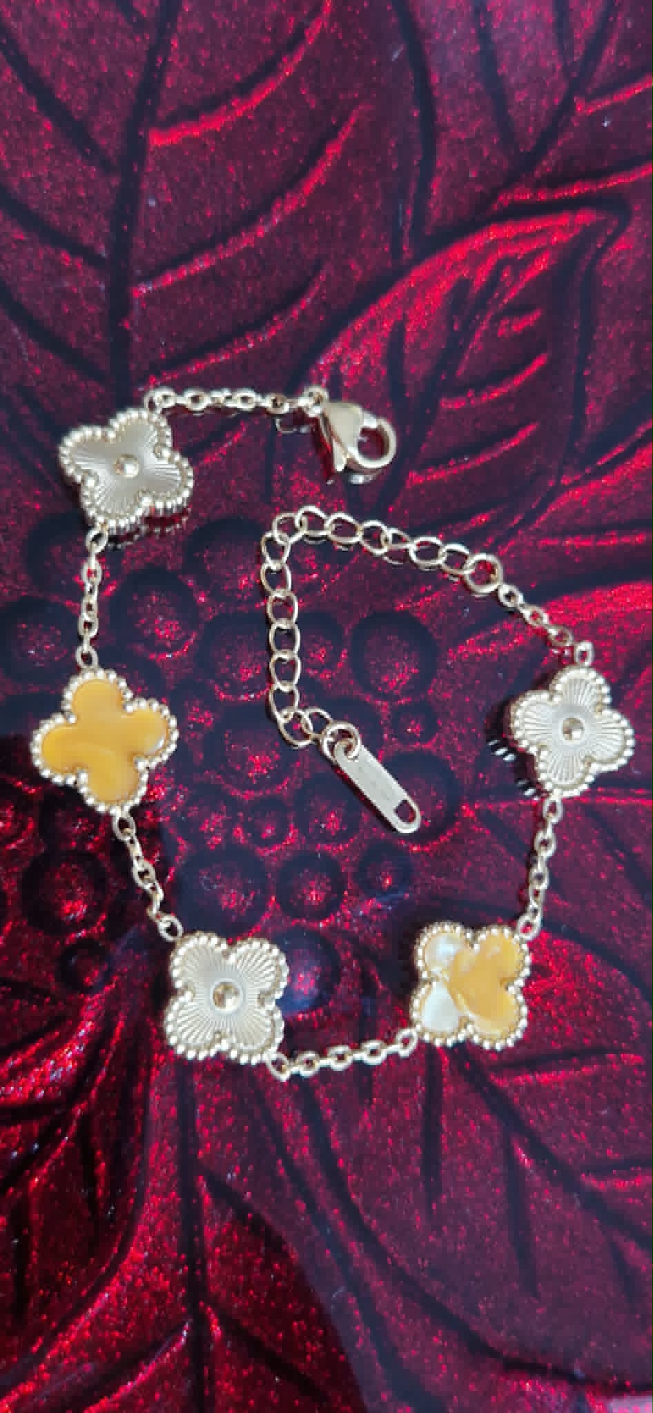 Yellow and silver clover bracelet