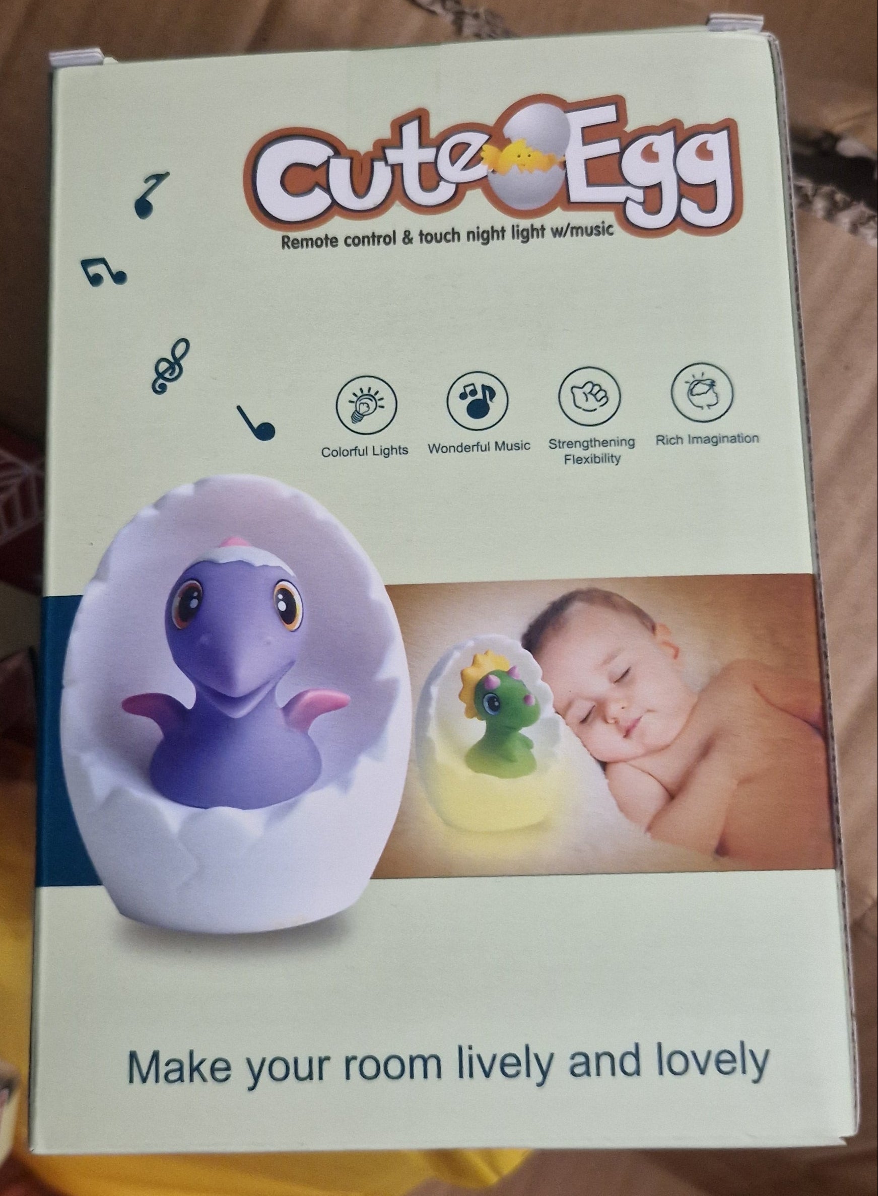 Cute Egg Dinosaur Night Light with Remote Control & Music